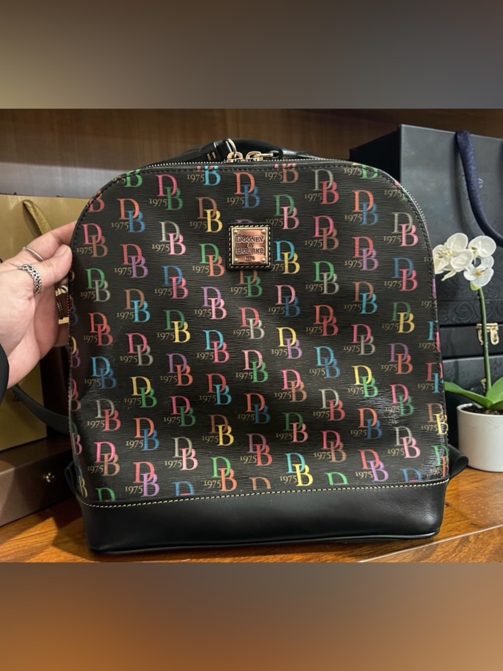 Dooney & Bourke Black Rainbow DB Logo Backpack